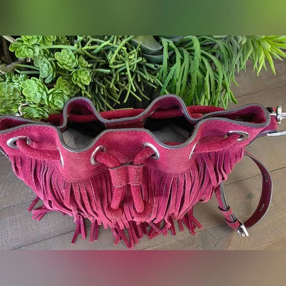 Rebecca Minkoff Burgandy Suede Fringe Crossbody Bag - Picture 6 of 10